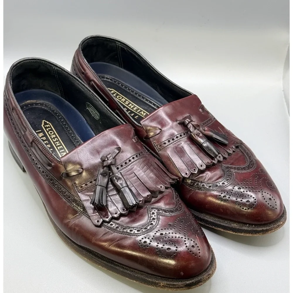 Vintage Florsheim Imperial 93054 Burgundy Leather Loafer Men's Size 12 USA